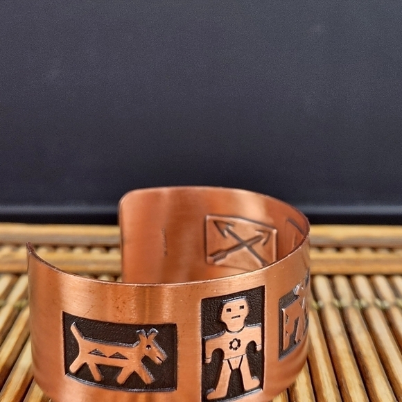Vintage Bracelet - Copper Cuff Bracelet, Storyteller Bracelet - Picture 2 of 8